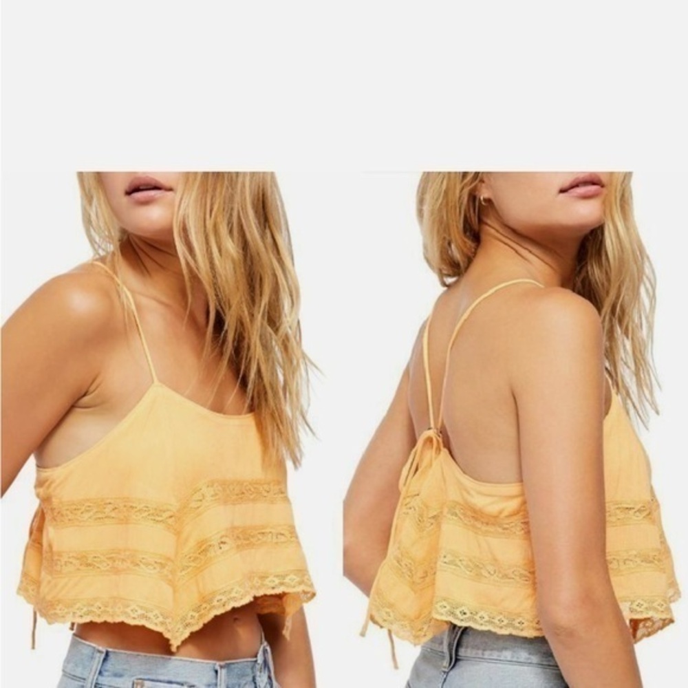 Free People Womens Home Again Asymmetric Lace Trim Crop Top NEW